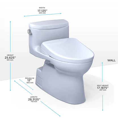 TOTO Carolina II One-Piece 1.28 GPF Universal Height Toilet and S7 Bidet Seat MW6444726CEFG#01 - EverFlow Bidets